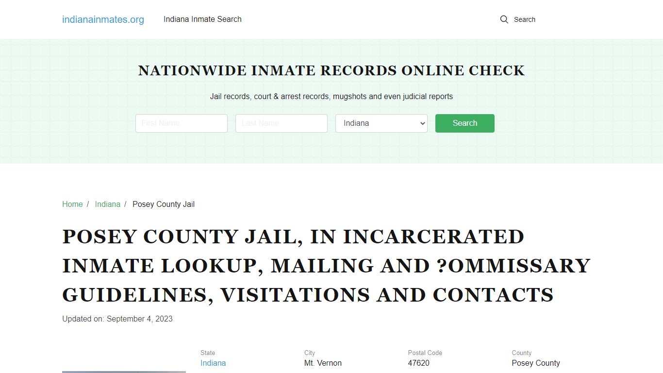 Posey County Jail, IN: Offender Locator, Visitation & Contact Info