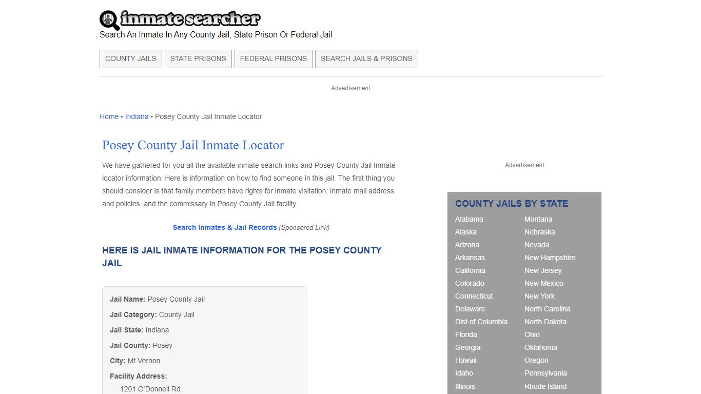 Posey County Jail Inmate Locator - Inmate Searcher